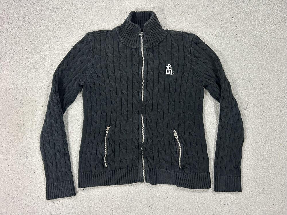 Lauren Ralph Lauren Sweater Womens Medium Gray Cable Knit Full Zip Mock Neck